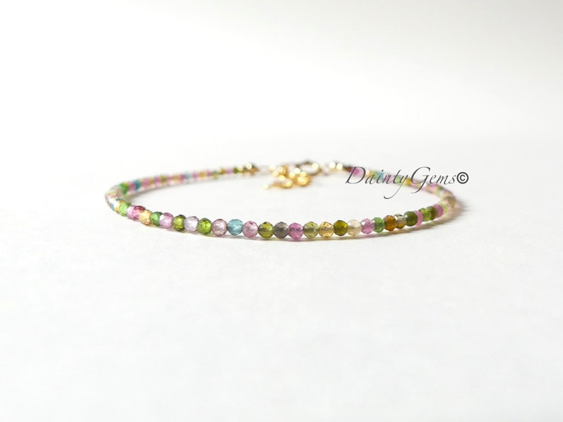 Tiny Watermelon Tourmaline Bracelet Dainty Tourmaline Jewelry Minimalist Bracelet Rainbow Crystal bracelet October Birthstone Birthday Gift image 1