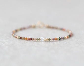 Tiny Indian Agate Bracelet Dainty Minimalist Jewelry Colorful Agate Crystal Energy Protection bracelet Healing Gemstone Birthday Gift for