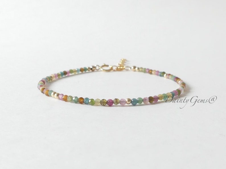 Tiny Watermelon Tourmaline Bracelet Dainty Tourmaline Jewelry Minimalist Bracelet Rainbow Crystal bracelet October Birthstone Birthday Gift image 3