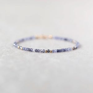 Tiny Iolite Bracelet Dainty Gold Filled Bracelet Gemstone Blue Crystal Jewelry Minimalist Stacking Bracelet Birthday Gift for Women