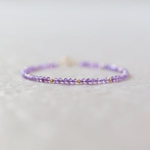 Tiny Amethyst Bracelet Dainty Gold Filled Gemstone Beaded Bracelet Purple Crystal Jewelry Boho February Birthstone Birthday Gift Mom Wife