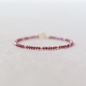 Tiny Garnet Bracelet Dainty Gemstone Beaded Bracelet Red Crystal Boho Chic Minimalist Jewelry January Birthstone Gift Birthday Mom Wife