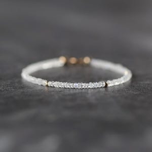 Tiny Rainbow Moonstone Bracelet Dainty Gemstone Beaded Bracelet Minimalist June Birthstone Sparkly Jewelry Gift for Women Bridesmaid Wife