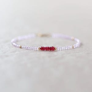 Tiny Pink Amethyst Bracelet Dainty Longido Ruby Gemstone Beaded Bracelet Crystal Jewelry Minimalist February Birthstone July Birthday Gift