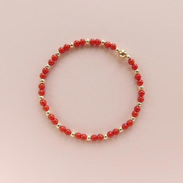 Bracelet En Corail Naturel Rouge - Bijou Artisanal Italie - Perles De Corail Avec Fermoir Hook - 7 Pouces