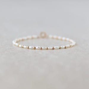 Tiny Pearl Bracelet Dainty Rice Shape Pearl Small Bead Minimalist Freshwater Pearl Jewelry June Birthstone Birthday Gift 30th Anniversary