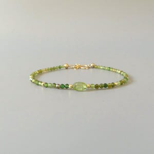 Tiny Green Tourmaline Bracelet Dainty Gemstone Beaded Bracelet Green Crystal Jewelry Minimalist Stacking October Birthstone Gift for Women