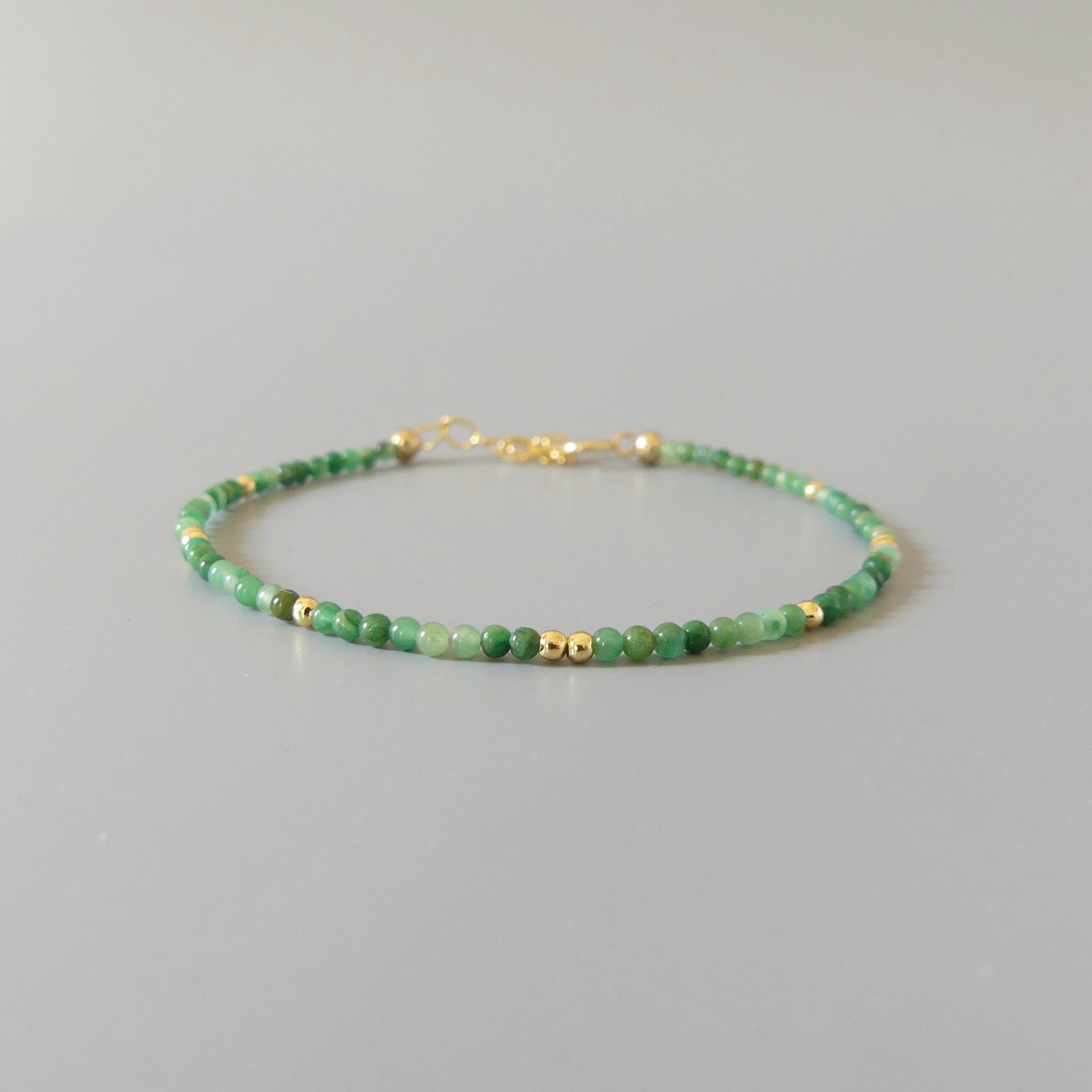 Natural Jade Bracelet Dainty Beaded Bracelet Pale Green Gemstone Minimalist Jewelry Everyday Bracelet Gift Birthday Present Mom Bridesmaid