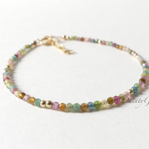 Tiny Watermelon Tourmaline Bracelet Dainty Tourmaline Jewelry Minimalist Bracelet Rainbow Crystal bracelet October Birthstone Birthday Gift image 4