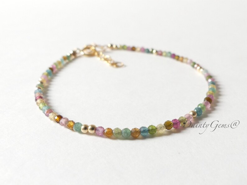 Tiny Watermelon Tourmaline Bracelet Dainty Tourmaline Jewelry Minimalist Bracelet Rainbow Crystal bracelet October Birthstone Birthday Gift image 4