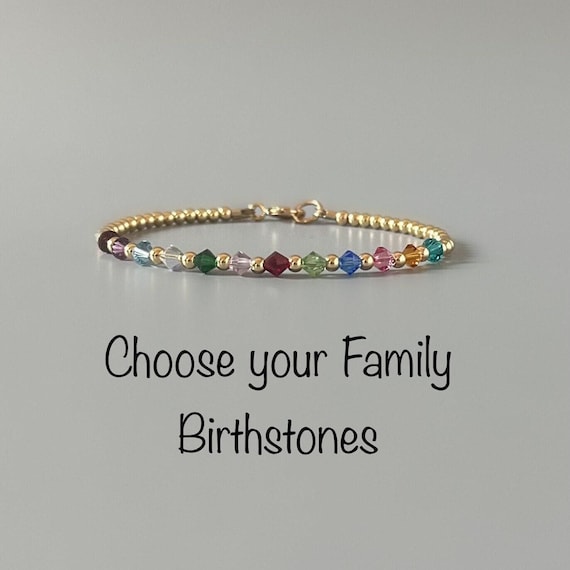 Custom Family Bracelet Crystal Birthstone Bracelet Personalized Birthstone Bracelet Gold Bead Mom Christmas Gift Birthday Grandma