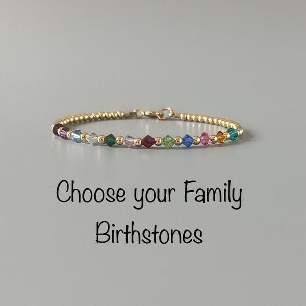 Custom Family Bracelet Crystal Birthstone Bracelet Personalized Birthstone Bracelet Gold Bead Mom Christmas Gift Birthday Grandma