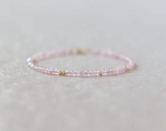 Tiny Rose Quartz Bracelet Dainty Pink Gemstone Beaded Bracelet Minimalist Jewelry Self Love Gift Self Care Birthday Gift Bridesmaid Mom Wife