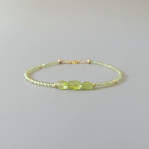 Tiny Peridot Bracelet Dainty Gemstone Beaded Bracelet Green Crystal Jewelry Minimalist  August Birthstone Birthday Gift Mom Wife Sister
