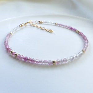 Tiny Pink Tourmaline Bracelet Dainty Gemstone Bead Jewelry Minimalist Bracelet Small Stone Crystal bracelet October Birthstone Birthday Gift