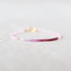 Tiny Ruby Bracelet Rose Quartz Dainty Gold Filled Bead Bracelet Minimalist July Birthstone Bracelet Stacking Birthday Gift 40th Anniversary