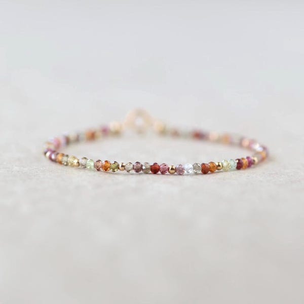 Tiny Colorful Sapphire Bracelet Dainty Tundra Sapphire Gemstone Beaded Bracelet Jewelry Minimalist September Birthstone Birthday Gift Wife