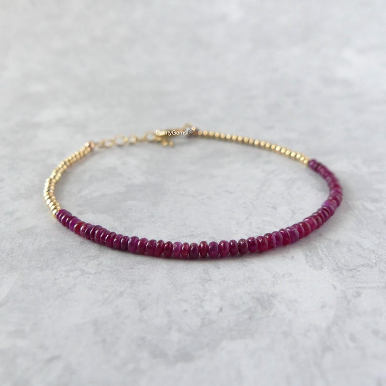Rare Longido Ruby Bracelet Dainty Gold Filled Ball Bead Jewelry Pink