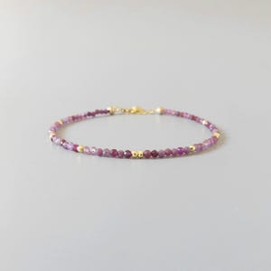 Tiny Ruby Bracelet Dainty Beaded Pink Gemstone Bracelet Minimalist July Birthstone Jewelry Crystal Birthday Gift 40th Anniversary Mom Wife