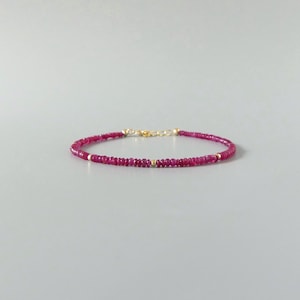 Tiny Longido Ruby Bracelet Dainty Gemstone Beaded Bracelet Pink Jewelry Minimalist July Birthstone Birthday Gift for Women Mom Wife Daughter