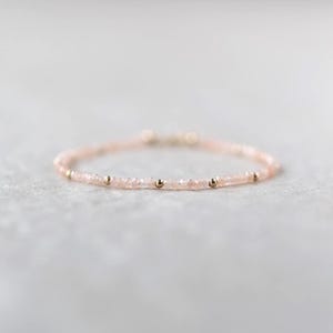 Tiny Peach Moonstone Bracelet Dainty Gemstone Beaded Jewelry Minimalist June Birthstone Birthday Gift for Women Mom Wife Friend Daughter