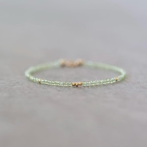 Tiny Peridot Bracelet Dainty Gemstone Beaded Bracelet Green Crystal Minimalist Jewelry August Birthstone Birthday Gift for Wife Daughter