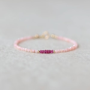 Tiny Pink Opal Bracelet Dainty Ruby Gemstone Beaded Bracelet October Birthstone Minimalist Trendy Bracelet Crystal Birthday Gift for Women