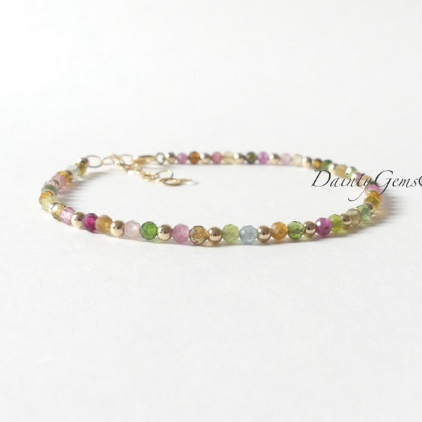 Tiny Watermelon Tourmaline Bracelet Dainty Tourmaline Jewelry Minimalist Bracelet Rainbow Crystal bracelet October Birthstone Birthday Gift