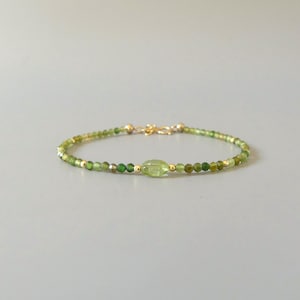 Tiny Green Tourmaline Bracelet Dainty Gemstone Beaded Bracelet Green Crystal Jewelry Minimalist Stacking October Birthstone Gift for Women