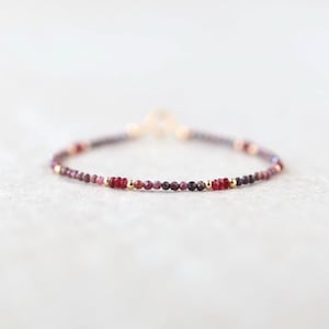 Tiny Ruby Bracelet Dainty Longido Ruby Gold Filled Bead Bracelet Silver Stacking Thin Birthstone Jewelry July Birthday Gift for Women