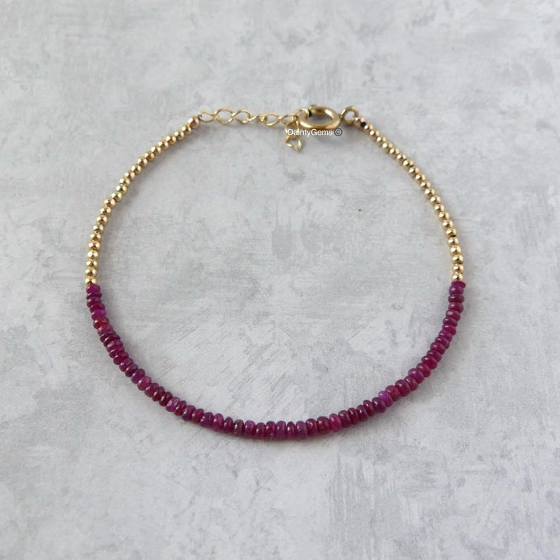 Rare Longido Ruby Bracelet Dainty Gold Filled Ball Bead Jewelry Pink