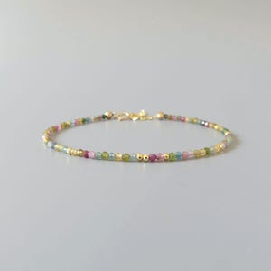 Tiny Watermelon Tourmaline Bracelet Dainty Tourmaline Jewelry Minimalist Bracelet Rainbow Crystal bracelet October Birthstone Birthday Gift