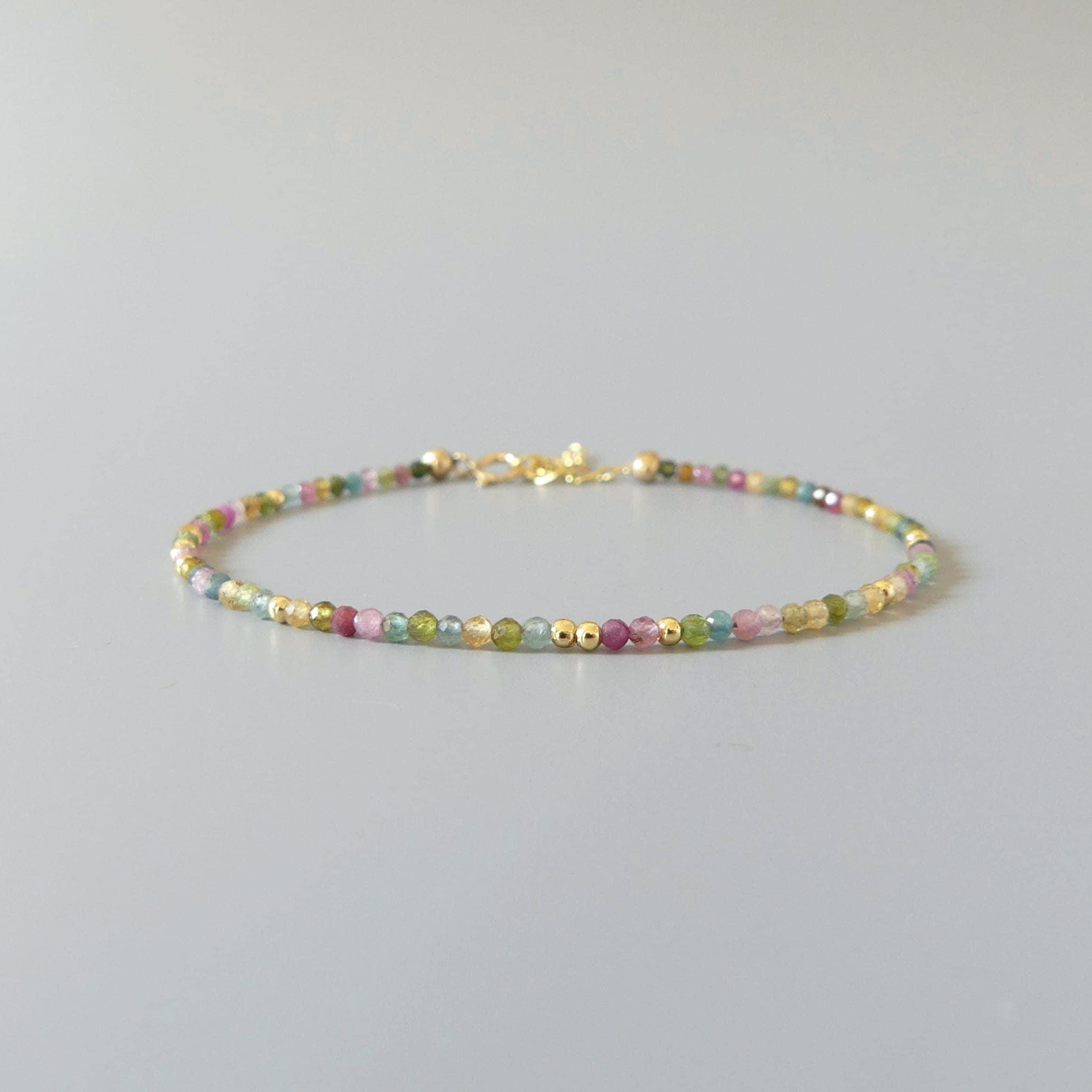Tiny Watermelon Tourmaline Bracelet Dainty Tourmaline Jewelry Minimalist Bracelet Rainbow Crystal bracelet October Birthstone Birthday Gift