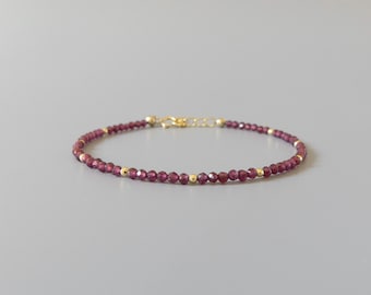 Tiny Garnet Bracelet Dainty Gemstone Beaded Bracelet Red Crystal Boho Chic Minimalist Jewelry January Birthstone Gift Birthday Mom Wife