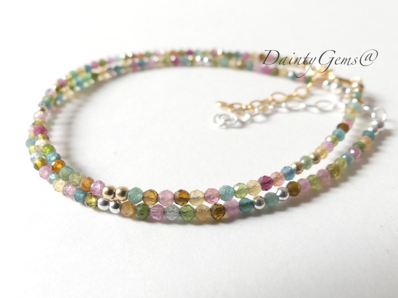 Tiny Watermelon Tourmaline Bracelet Dainty Tourmaline Jewelry Minimalist Bracelet Rainbow Crystal bracelet October Birthstone Birthday Gift image 8