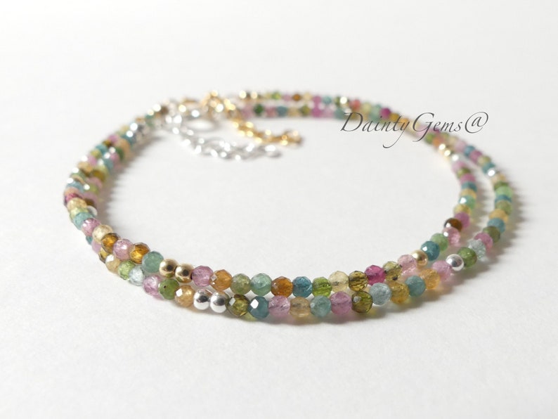 Tiny Watermelon Tourmaline Bracelet Dainty Tourmaline Jewelry Minimalist Bracelet Rainbow Crystal bracelet October Birthstone Birthday Gift image 7