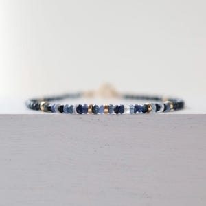 Tiny Blue Sapphire Bracelet Dainty Gemstone Beaded Bracelet Crystal Minimalist Jewelry September Birthstone Gift for Women Wife Daughter