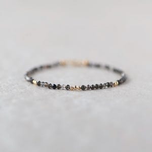 Tiny Obsidian Bracelet Dainty Sparkly Gemstone Beaded Bracelet Minimalist Black Crystal Bracelet Protection Birthday Gift Christmas Mom Wife