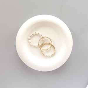 Pearl Stretch Ring Set Dainty Stacking Ring 2mm Beaded Gold filled Ring Elastic Boho Rings Minimalist Birthday Gift Mom Bride Friend Grandma