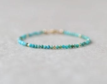 Tiny Arizona Turquoise Bracelet Dainty Gemstone Beaded Bracelet Blue Crystal December Birthstone Jewelry Minimalist Birthday Gift Bride Wife