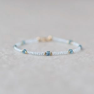 Tiny London Blue Topaz Bracelet Dainty Sky Blue Topaz Gemstone Beaded Jewelry Minimalist Crystal December Birthstone Birthday Gift Mom Wife