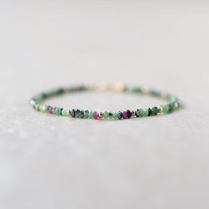 Tiny Ruby Zoisite Bracelet Dainty Beaded Bracelet Gold Filled Crystal Minimalist Jewelry July Birthstone Birthday Gift for Women