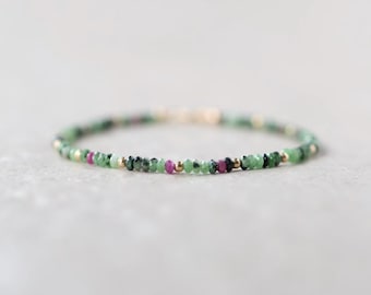 Tiny Ruby Zoisite Bracelet Dainty Beaded Bracelet Gold Filled Crystal Minimalist Jewelry July Birthstone Birthday Gift for Women