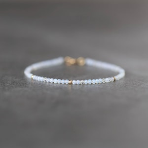 Tiny Opalite Bracelet Dainty Gemstone Beaded Minimalist Opal Jewelry Sparkly October Birthstone Mom Birthday Gift 14th Anniversary Wife Mom