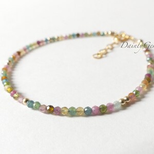 Tiny Watermelon Tourmaline Bracelet Dainty Tourmaline Jewelry Minimalist Bracelet Rainbow Crystal bracelet October Birthstone Birthday Gift image 5