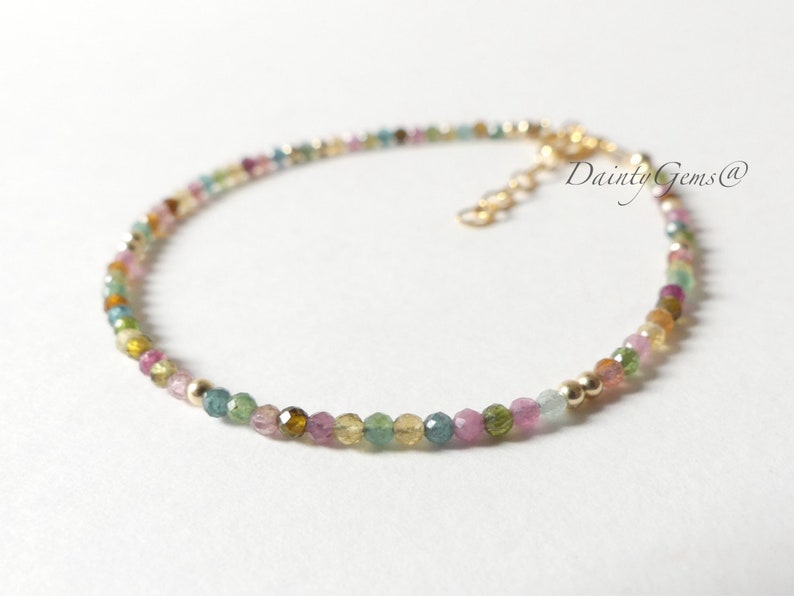 Tiny Watermelon Tourmaline Bracelet Dainty Tourmaline Jewelry Minimalist Bracelet Rainbow Crystal bracelet October Birthstone Birthday Gift image 5