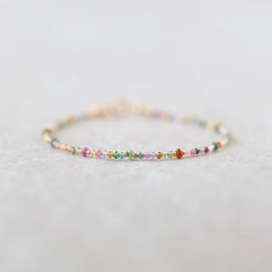 Tiny Watermelon Tourmaline Bracelet Dainty Tourmaline Jewelry Minimalist Bracelet Rainbow Crystal bracelet October Birthstone Birthday Gift