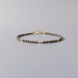 Tiny Pyrite Bracelet Dainty Sparkly Gemstone Beaded Bracelet Minimalist Jewelry Crystal Protection Bracelet Birthday Gift for Women Wife Mom