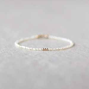Tiny Pearl Bracelet Dainty Rice Shape Pearl Small Bead Minimalist Freshwater Pearl Jewelry June Birthstone Birthday Gift 30th Anniversary