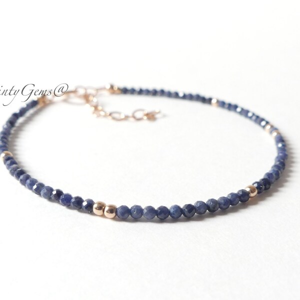 Tiny Sapphire Bracelet Dainty Sapphire Jewelry Small Stone Blue Crystal Bracelet 2mm September Birthstone 45th Anniversary Gift Birthday